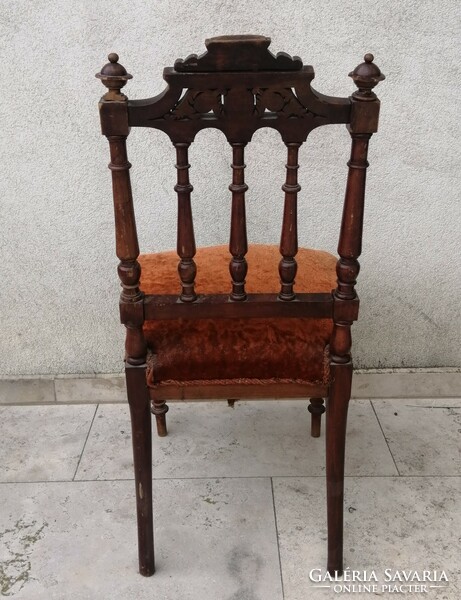 Tin German (Neo-Renaissance) carved, plush upholstered spring chair approx. 120 years old