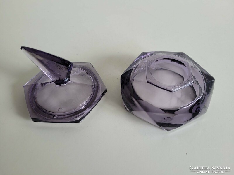 Old purple glass bonbonier art deco jewelry box with lid