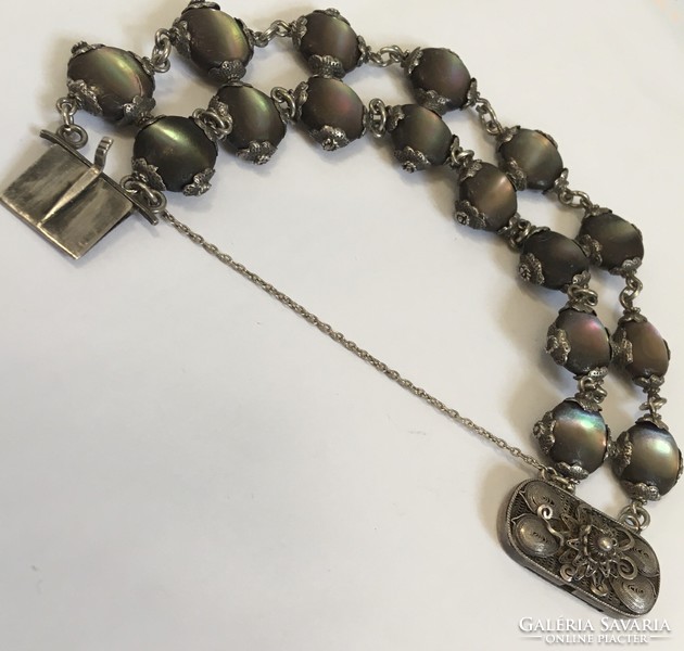 Art Nouveau silver bracelet filigree mother-of-pearl antique