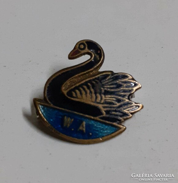Old fire enamel swan-shaped brooch pin