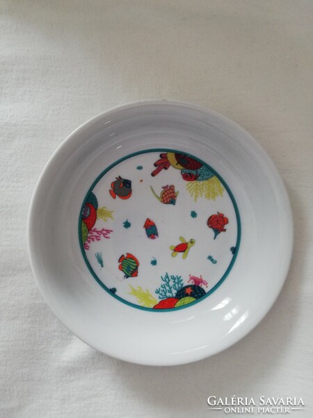 Kézzel festett halacskás gyermek főzelékes tányér, mestányér