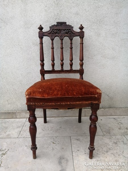Tin German (Neo-Renaissance) carved, plush upholstered spring chair approx. 120 years old