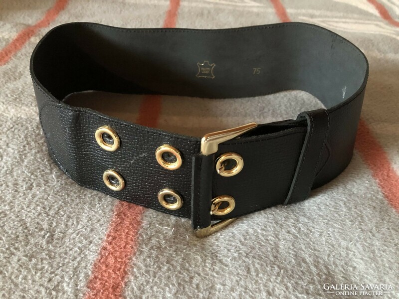 Black double buckled leather belt