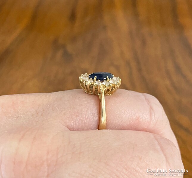 18K gold ring sapphire / zirconia - 3.7G