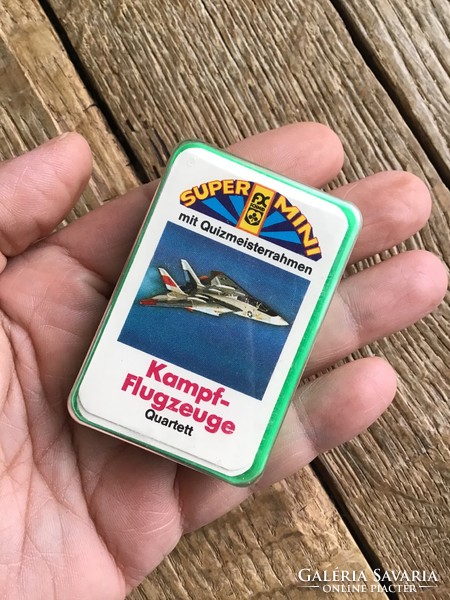 Régi német Super Mini Quartett repülős kártyacsomag dobozában, új