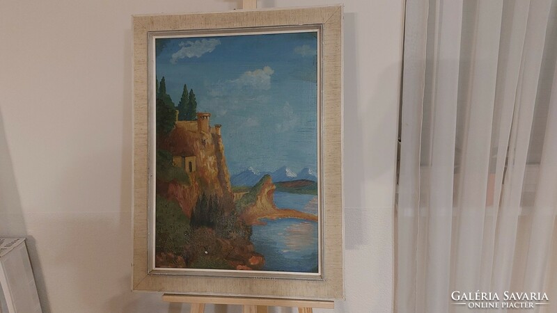 (K) seascape with castle 63x84 cm frame. Signed by Imre Gergely