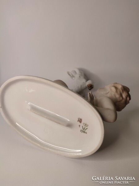 Wallendorf kecske fiúval porcelán figura