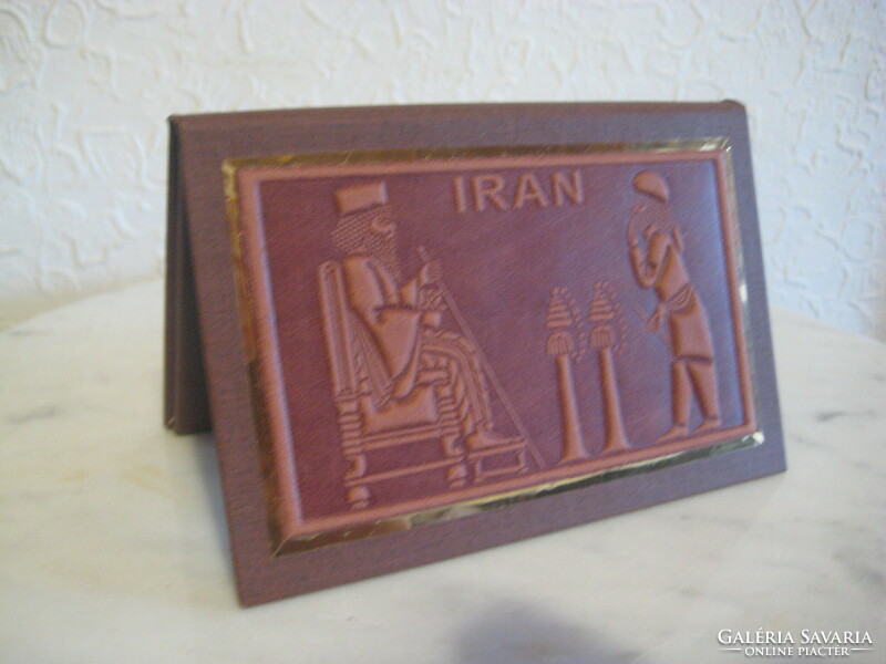 Iranian souvenir, with mirror, leather folder, from the 1960s, 7.7 x 11.6 cm,