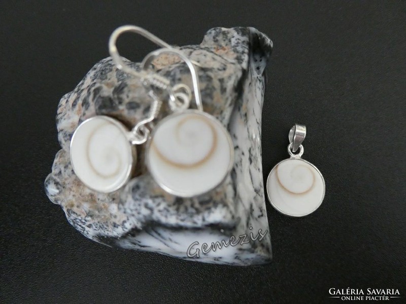 Genuine Siva Eye Shells 925 Sterling Silver Jewelry Set