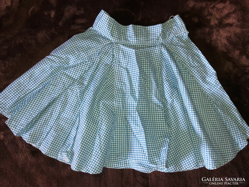 Blue & pink plaid linen skirt