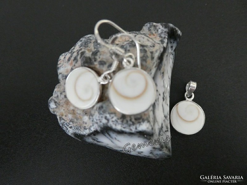 Genuine Siva Eye Shells 925 Sterling Silver Jewelry Set
