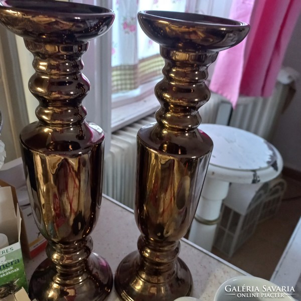 2 large glass candle holders