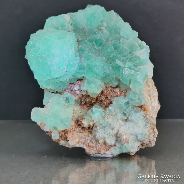 Natural bright green fluorite crystal group. 31 grams