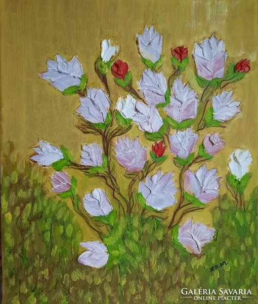 Zsm abstract painting, 30cm/25 cm canvas, oil, painter's knife - my roses
