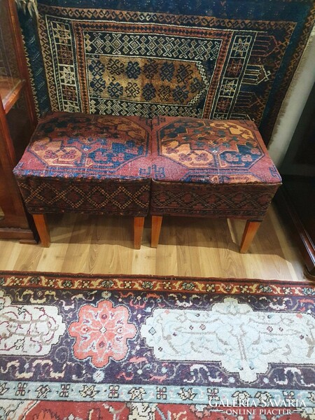 A unique seat upholstered with an antique Afghan hand-knotted carpet. Particularly beautiful pieces.