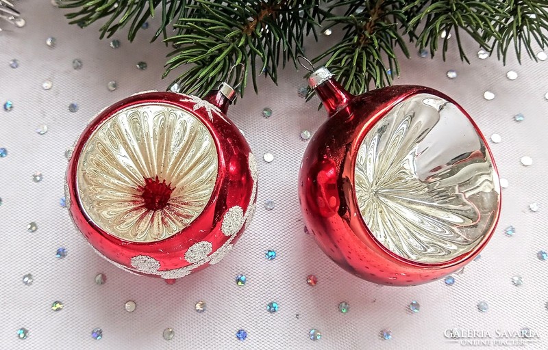 Régi reflexes cseh vékony üveg nagy gömb karácsonyfa dísz 6.5-8cm