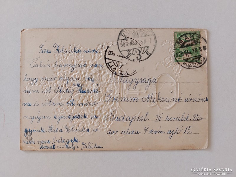 Régi képeslap 1908 dombornyomott levelezőlap nefelejcs