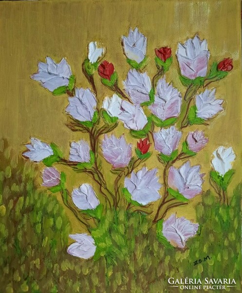 Zsm abstract painting, 30cm/25 cm canvas, oil, painter's knife - my roses