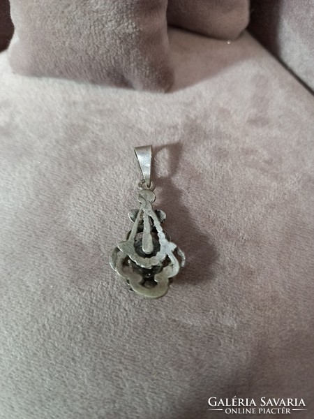 Antique Hungarian silver pendant with coral