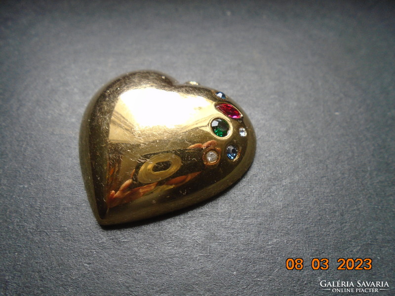 Aranyozott szív medál színes csiszolt kövekkel