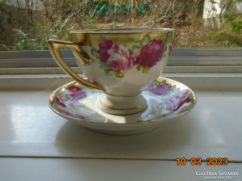 Altwien empire spectacular rose-patterned, opulently gilded, hand-numbered tea cup with coaster