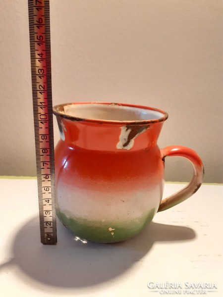 Old wm drops enamel mug with Hungarian flag weiss manfrédes drops jar