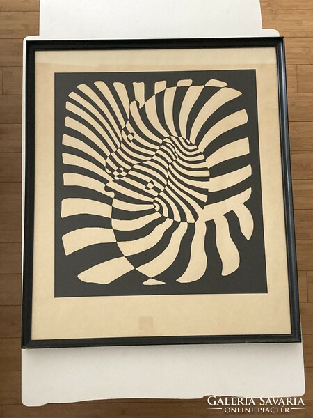 Victor Vasarely (1908-1997): Zebrák, szitanyomat, 55x50 cm