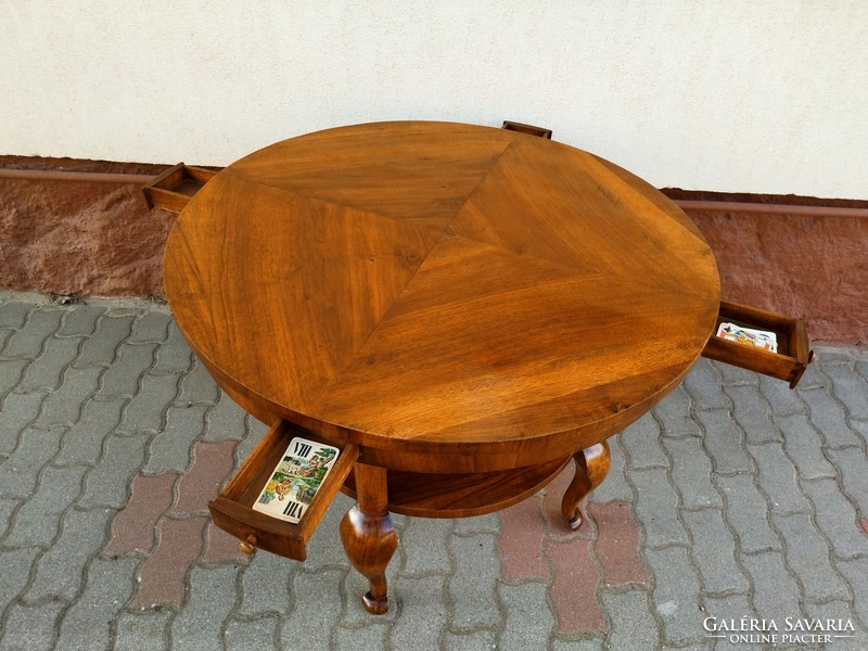 Beautiful, flawless, restored, antique game table / dining table with four small drawers