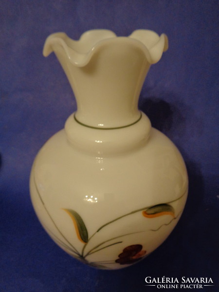 A milk glass vase with a frilled mouth, circa 1940