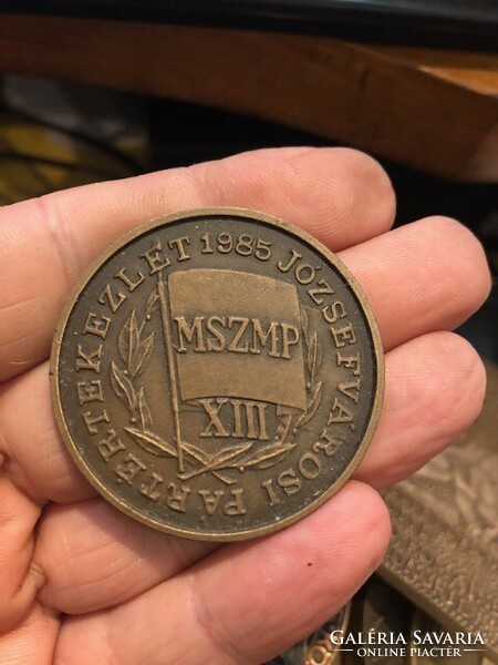 Bronz emlékplakett az MSZMP XIII. kongresszusáról, Józsefváros, 6 cm-es