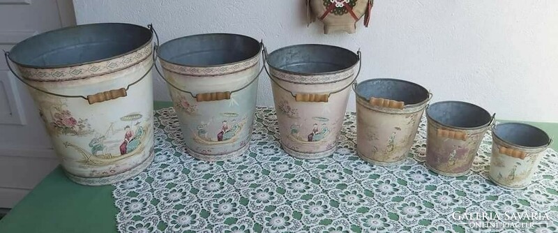 Vintage scenic tin buckets bucket nostalgia for flower pots