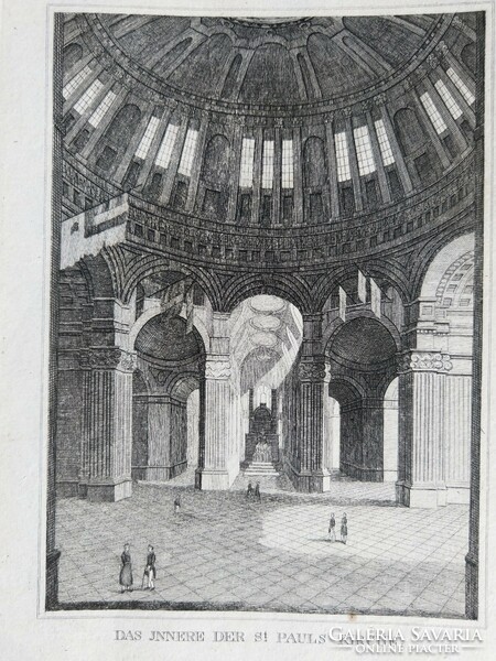 Interior of London st. Pál church. Original wood engraving ca. 1835