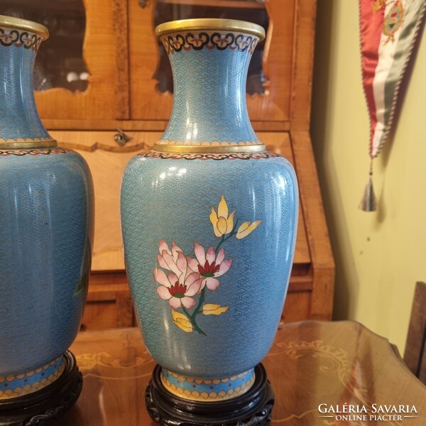 Régi kínai rekeszzománc cloisonne váza pár nagy méret (30 cm! talp nélkül)