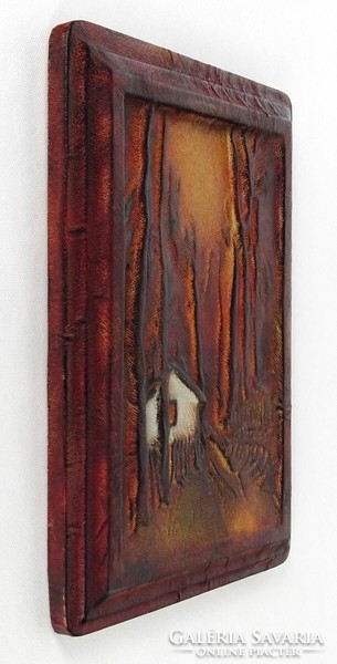 1M358 Bezdány Zsolt bőrkép bőrdíszmű falikép falidísz 33 x 24.5 cm