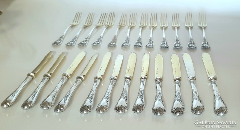 Bruckmann & sohne art nouveau, 12-person silver (800/617g) dessert and cake set from 1890