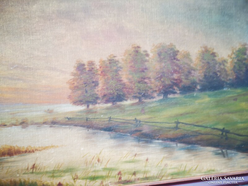 Antique painting, autumn landscape, signed, large size, particularly decorative, showy piece.