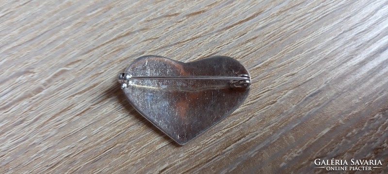 Silver heart brooch with turquoise stone