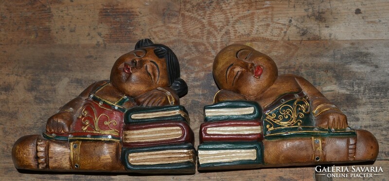 Pair of old wooden bookends