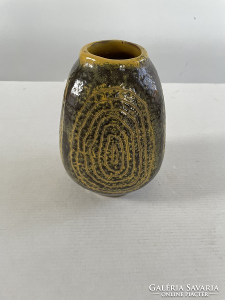 Retro, mid-century modern, pesthidegkúti égetett mázas kerámia váza
