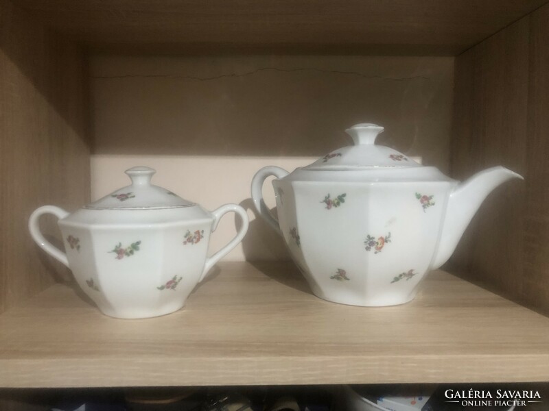 Drasche porcelain tea pourer, sugar holder.