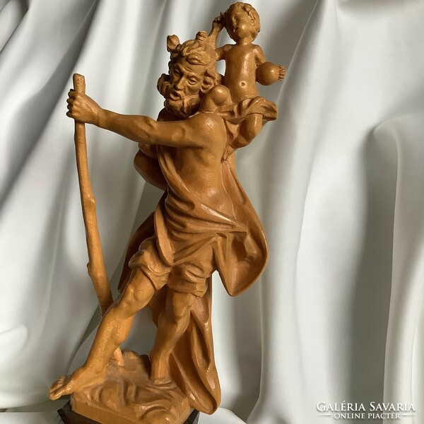 Saint Christopher Italian Wood Carving Child Jesus Religious Church Art