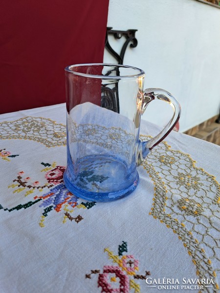 Ritka  Gyönyörű karcagi berekfürdői fátyolüveg repesztett fátyol korsó söröskorsó