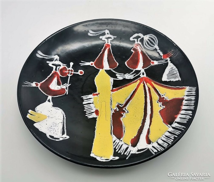 Retro plate, wall plate, marked, Hungarian applied art ceramics, 30 cm