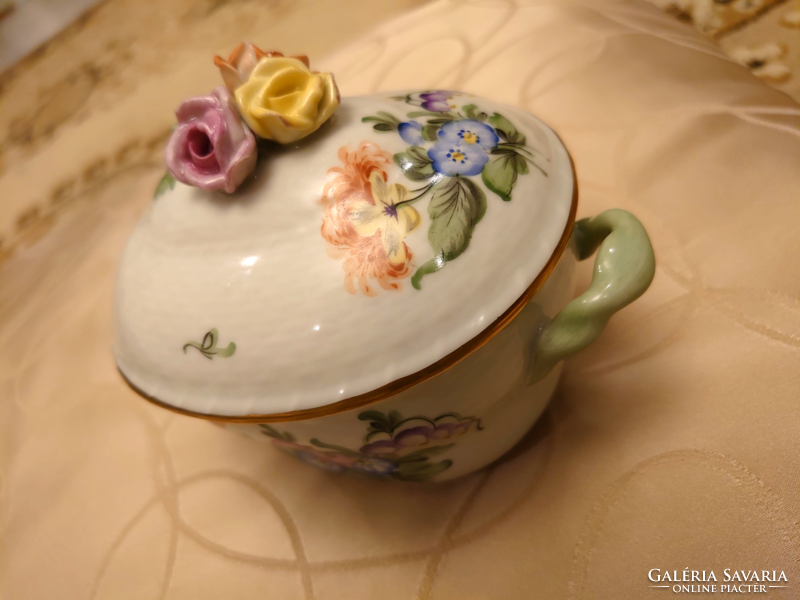Herend porcelain bonbonier with rose holder