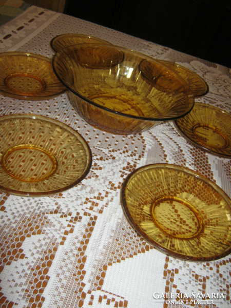 Retro amber glass set of 7 bowls