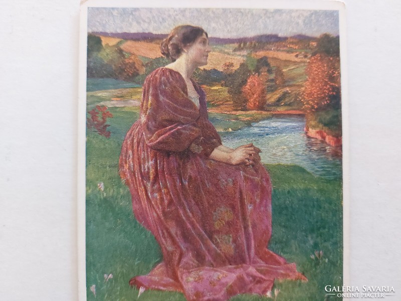 Old postcard 1912 art postcard lady