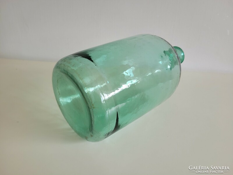 Régi nagy méretű 6 literes türkiz zöld lencsés üveg üvegpalack kúpos aljú ballon palack dekoráció