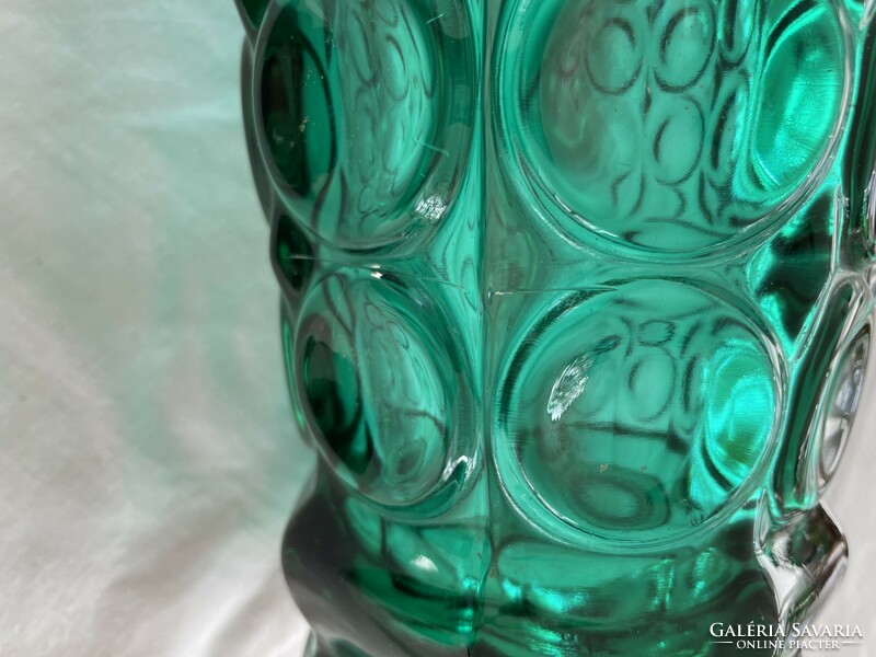 Retro, vintage green, Czech glass vase