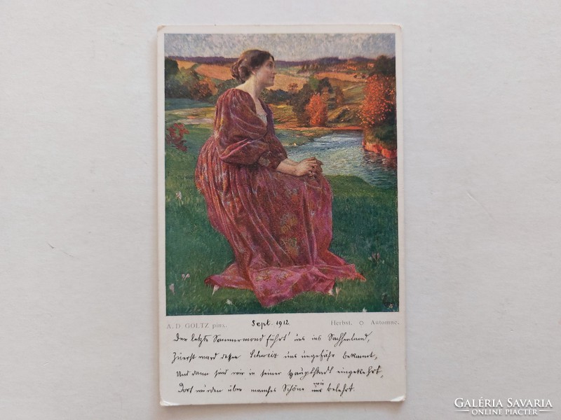 Régi képeslap 1912 művészeti levelezőlap hölgy