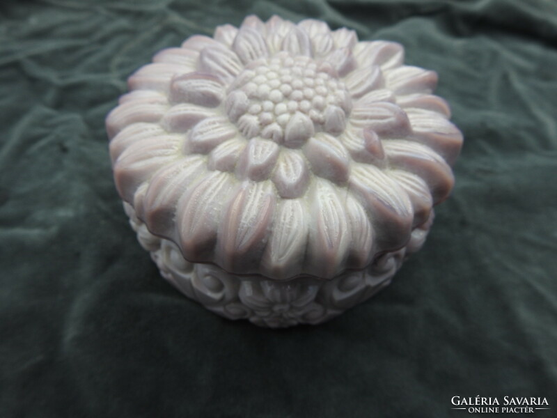 Vintage cseh pink malachitüveg bonbonier virág mintával